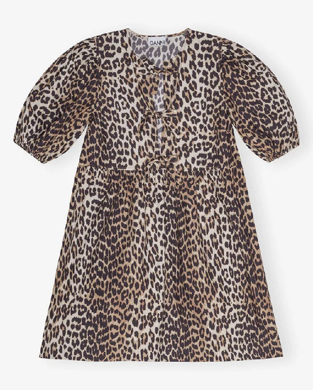 mini dresses-perfect casual style for summerCotton Tie String Mini Dress Leopard