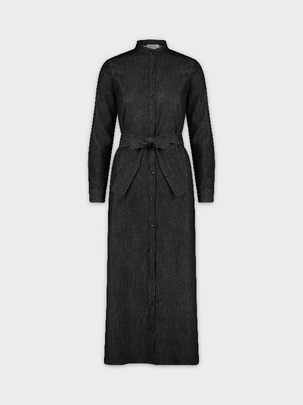 Sexy maxi dresses with lace details-LONG SHIRTDRESS-BLACK DENIM