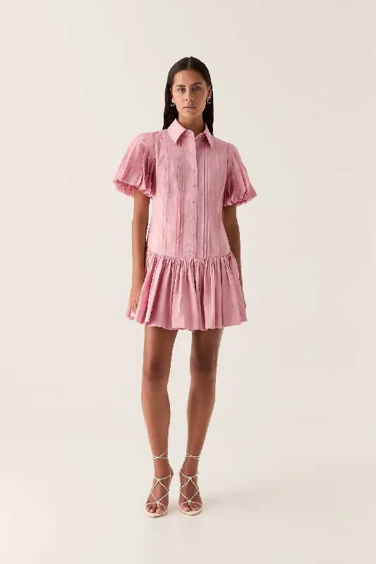 mini dresses-perfect for laid-back dinner partiesMythos Pintucked Mini Dress