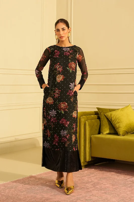 Formal floral satin maxi dresses for evening-Ushkari Long