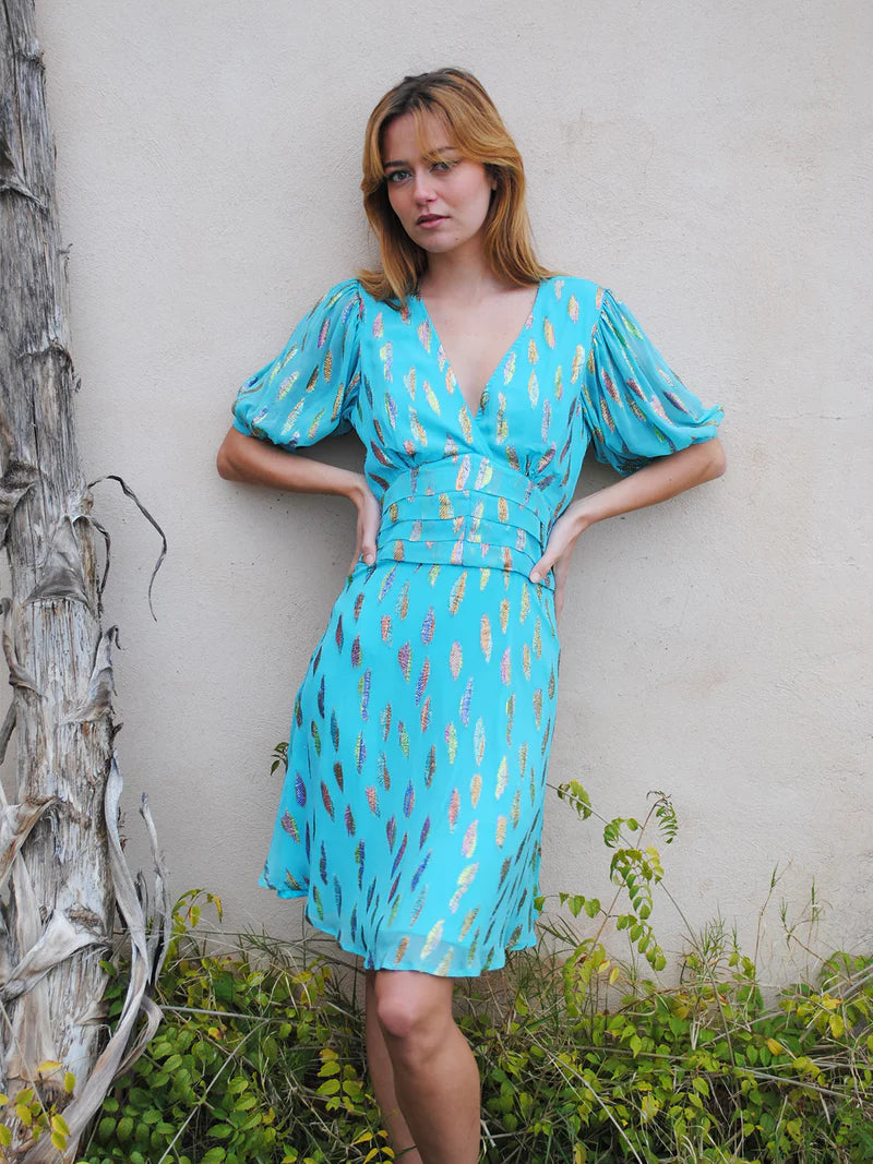 mini dresses-perfect for casual day outingsStardust Seraphine Mini Dress-Turquoise Metallic Sunset