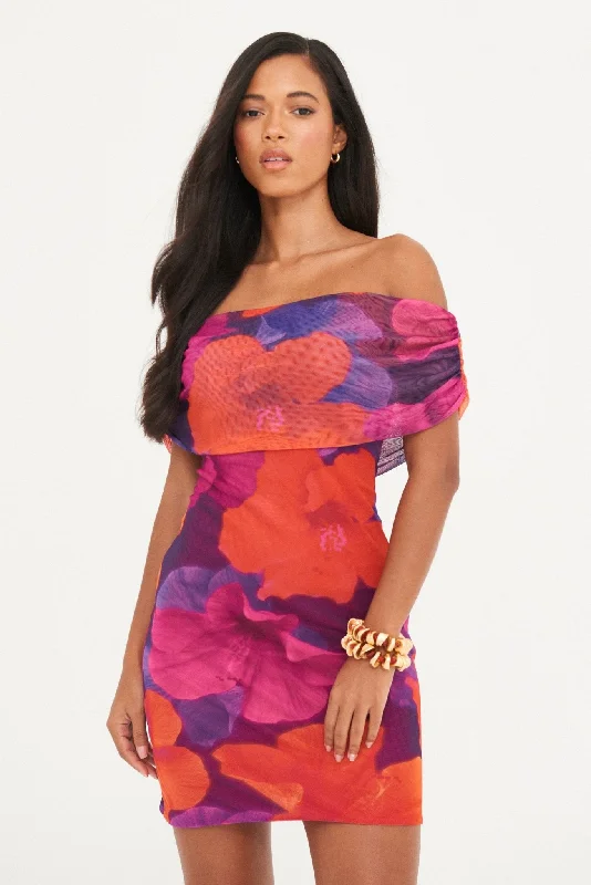 mini dresses-glamorous but laid-backABSTRACT MESH RUCHED MINI DRESS