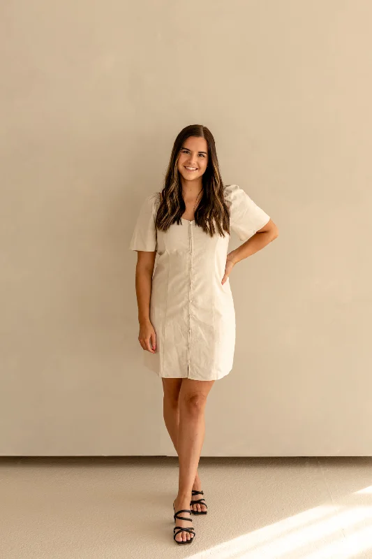 mini dresses-perfect for outdoor picnicsMaddie Linen Mini Dress | Oatmeal