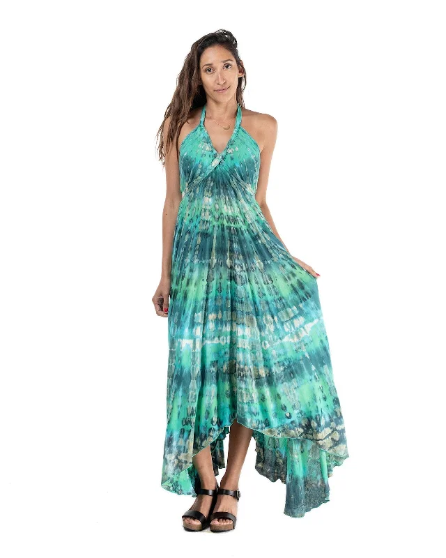 Plus size floral print satin maxi dresses-Tie Dye Long Goddess Dress