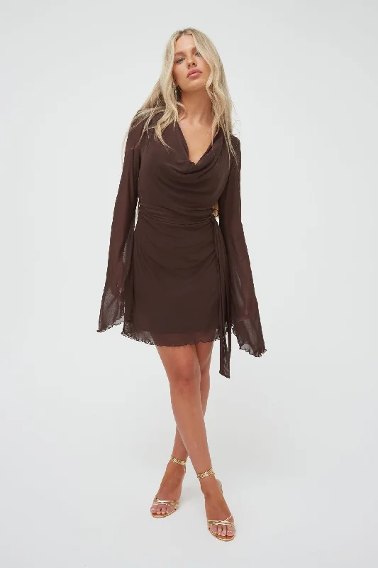 mini dresses-perfect for chic brunchMESH EXTREME FLAIRED SLEEVE MINI DRESS