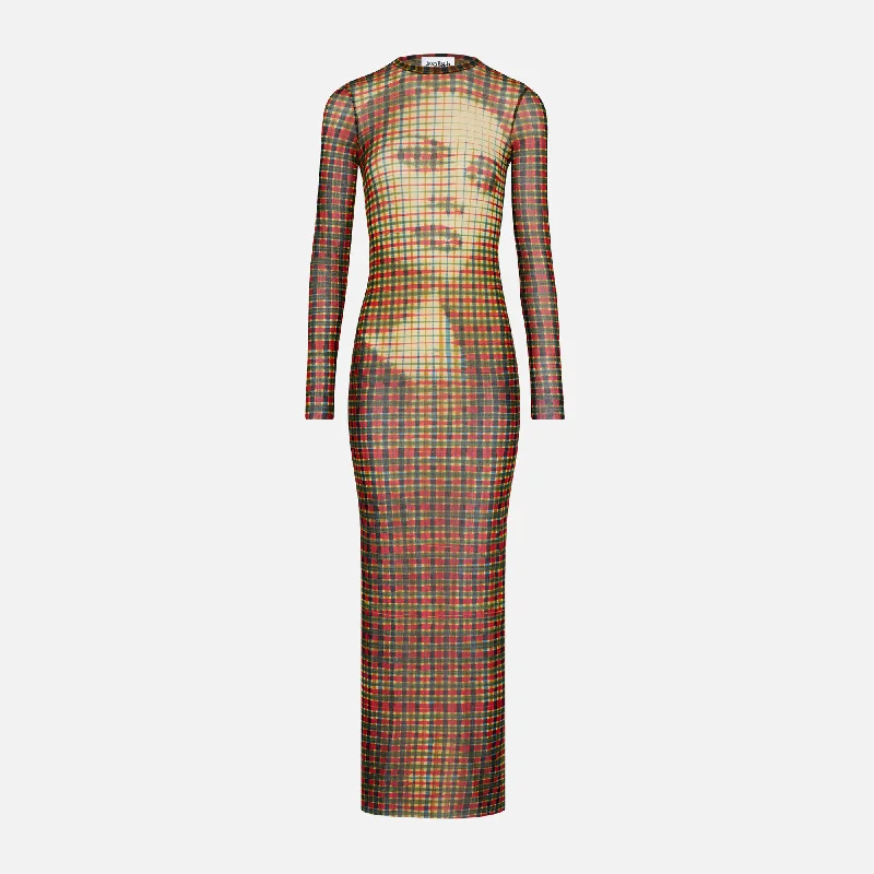 Comfortable satin maxi dresses for work-Jean Paul Gaultier Mesh Long Dress - Printed Tartan Face