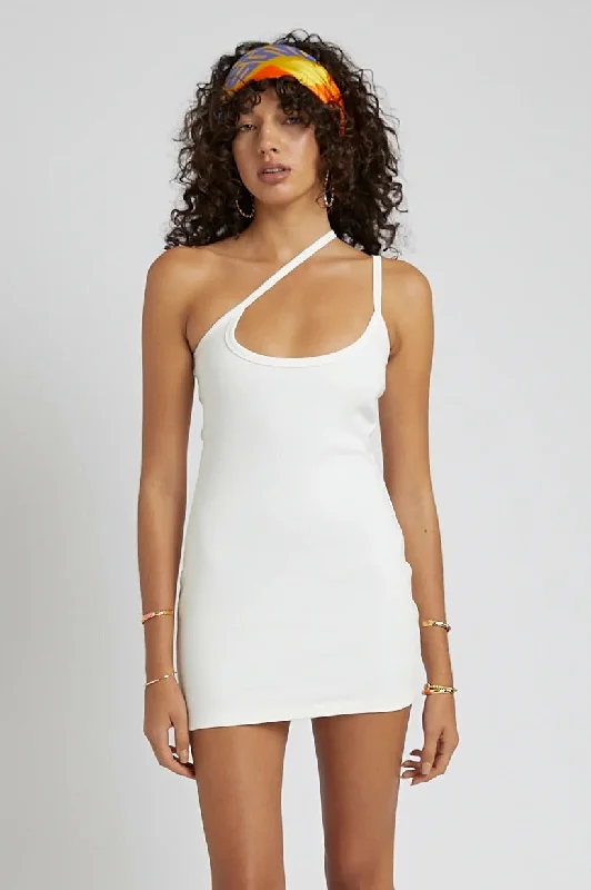 mini dresses-glamorous night attireSUMMI SUMMI Womens One Shoulder Cross Over Mini Dress - White Sand