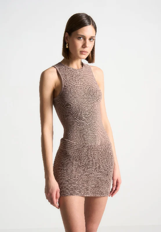 mini dresses-perfect fit for casual eventsAsymmetric Knit Mini Dress - Taupe/Beige