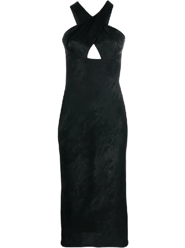 Elegant silk satin maxi dresses for parties-Calvino long dress in black