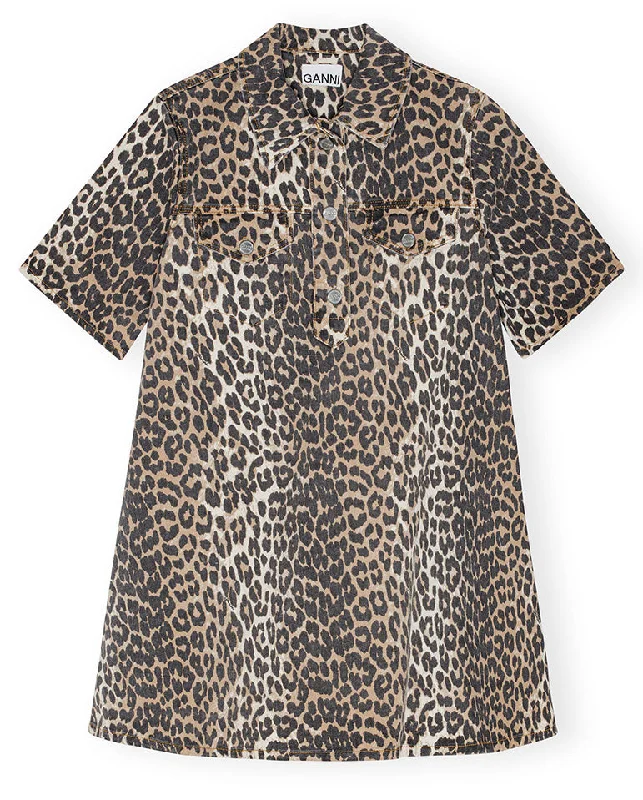 mini dresses-perfect fit for street chic looksPrint Denim Mini Dress Leopard