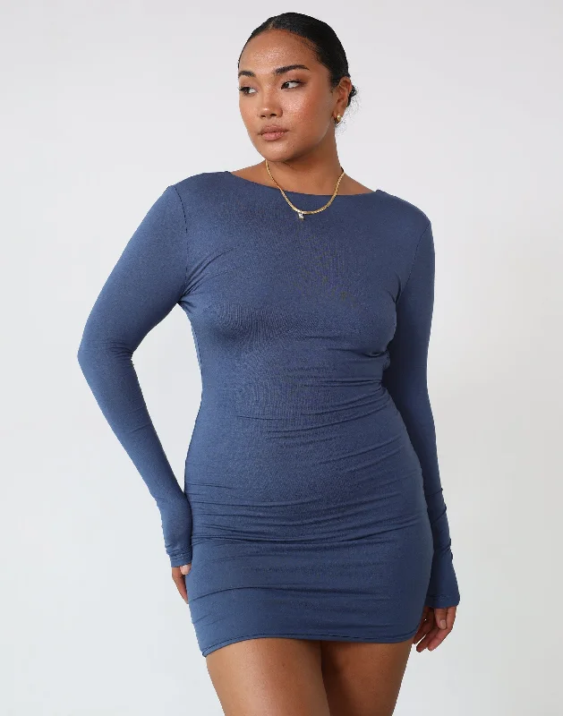 mini dresses-perfect for casual weddingsLuna Long Sleeve Mini Dress (Storm Blue)