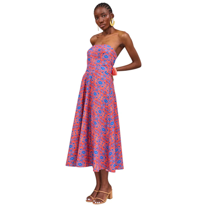 Trendy floral print maxi dresses-Kahindo Long length Waterfront Strapless Dress