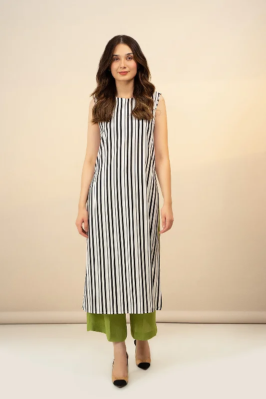 Comfortable maxi dresses with floral details-Striped Long (Sleeveless)