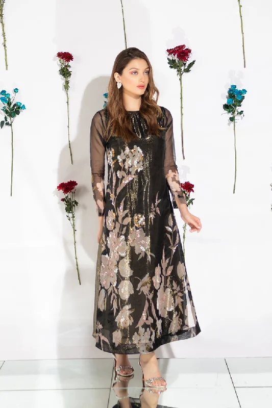 Sexy floral print satin maxi dresses-Derai Long