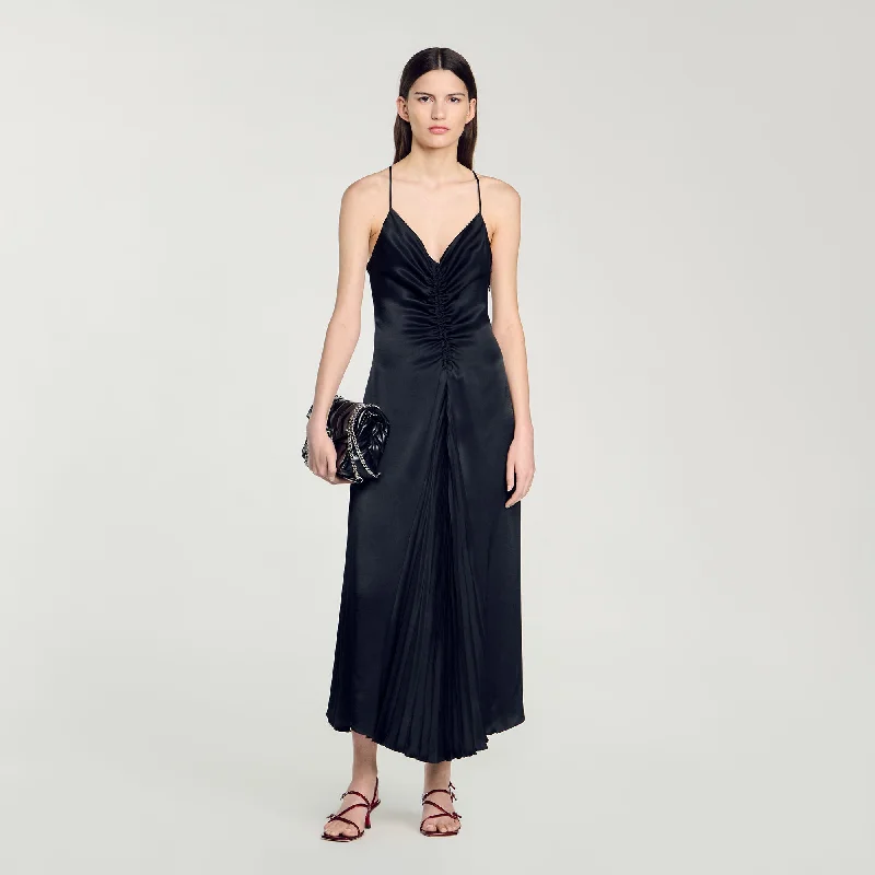 Formal velvet maxi dresses-Long Satin-Effect Dress