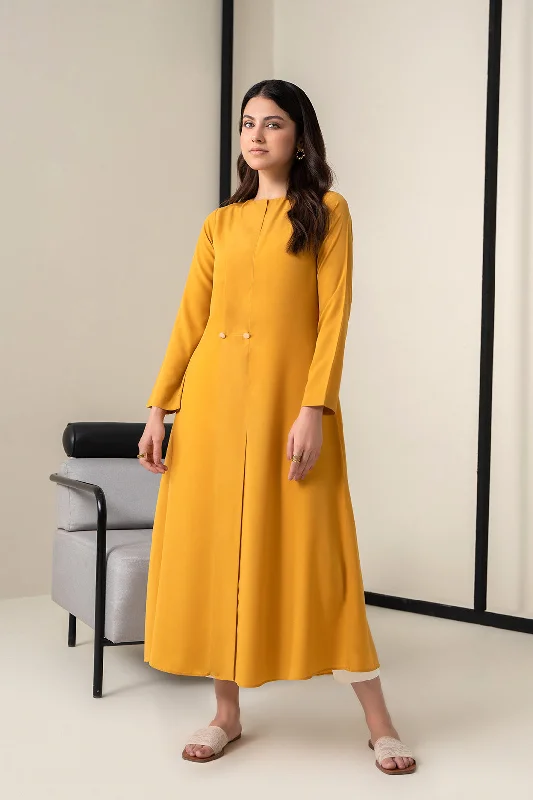 Comfortable maxi dresses for maternity-Mustard Long