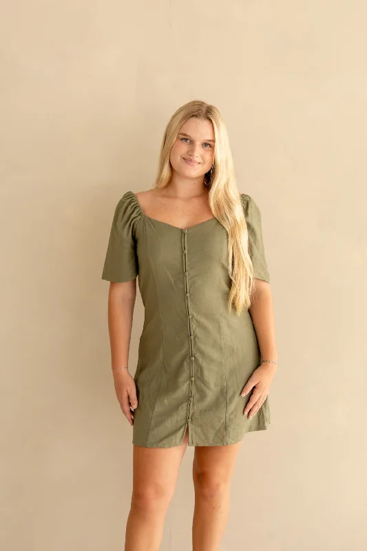 mini dresses-perfect for street-chic outfitsMaddie Linen Mini Dress | Olive