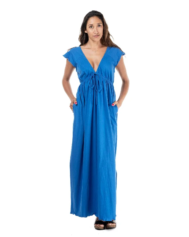 Trendy satin formal maxi dresses for galas-Shoreline Long Cotton Dress with bell sleeves