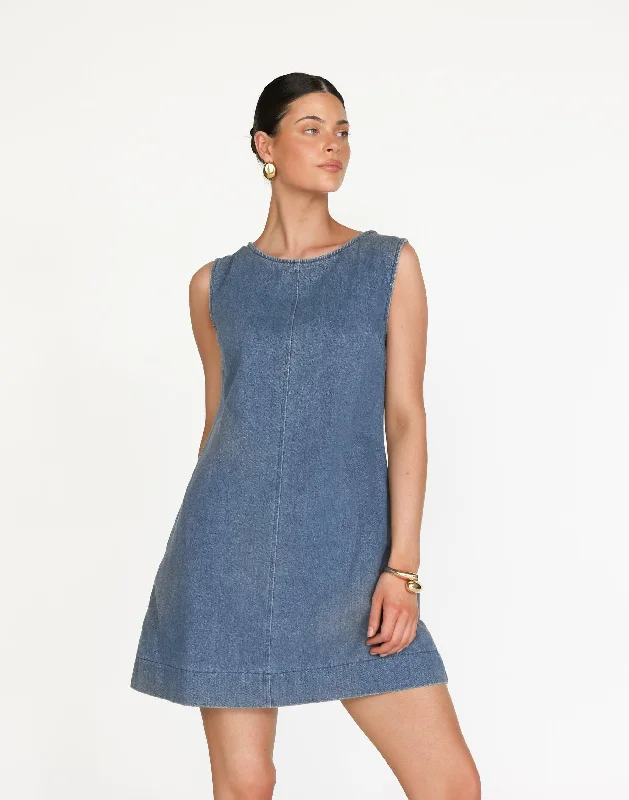 mini dresses-perfect for after-work partiesAnnisette Mini Dress (Mid Wash)