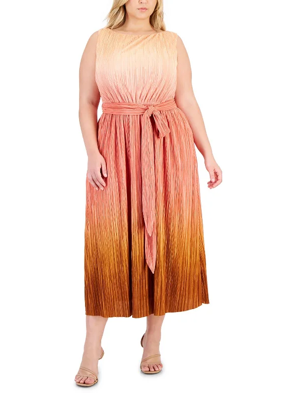 Midi dresses for formal garden events-Plus Womens Ombre Polyester Midi Dress