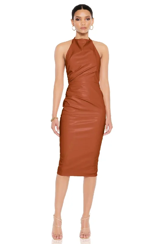 Midi dresses with silk finishes-Nookie Rebel Midi Dress - Tan