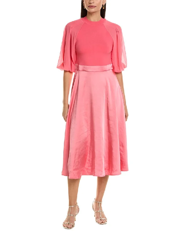 Midi dresses for garden weddings-Ted Baker Puff Sleeve Fitted Bodice Midi Dress