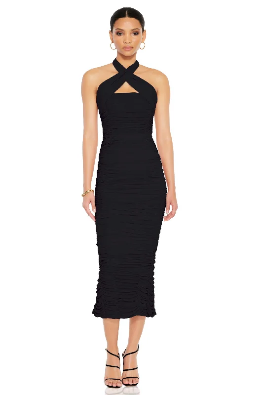 Midi dresses with floral lace detailing-Nookie Monroe Midi Dress - Black