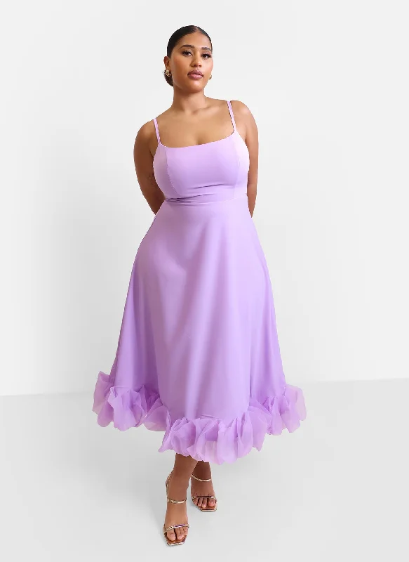 Midi dresses for outdoor summer weddings-Margot Ruffle Hem Midi A Line Dress - Lilac