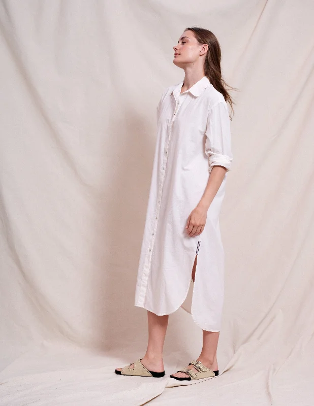 Comfortable midi dresses for travel wear-Sundry Midi Easy Shirt Dress in Optic White