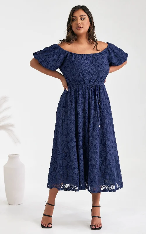 Midi dresses for luxury events-Nara Midi Dress - Navy Lace