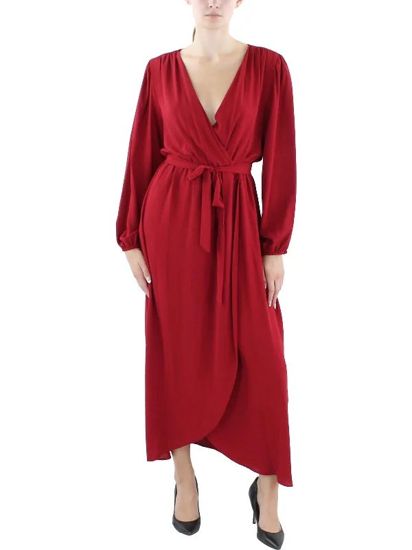 Midi dresses for a chic rooftop dinner-Womens Faux Wrap Midi Wrap Dress