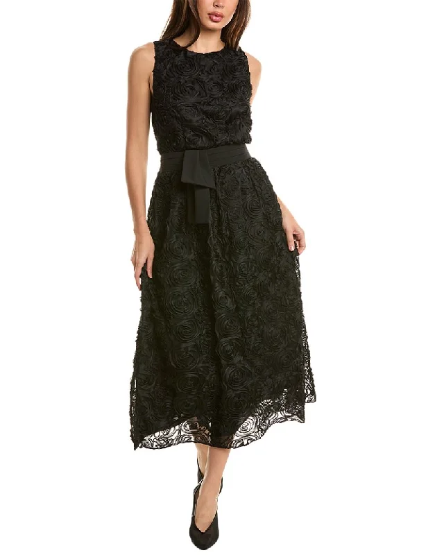 Midi dresses with dramatic folds-Pascale La Mode Floral Mesh Midi Dress