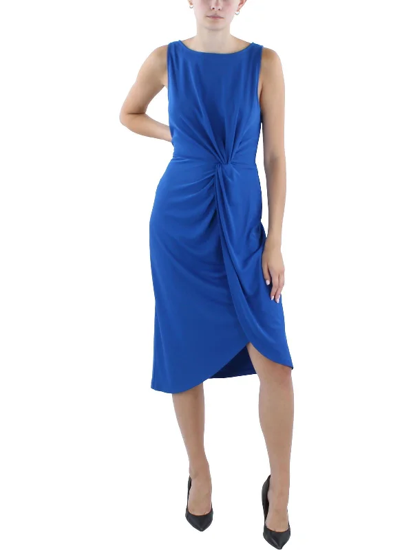 Midi dresses with sleek, modern finishes-Womens Midi Front Twist Wear To Work Dress