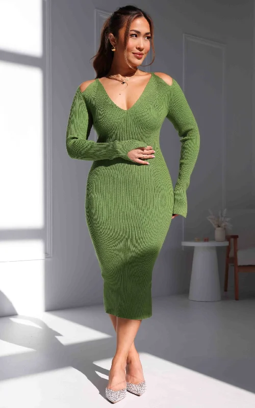 Midi dresses for casual weekend gatherings-Aziza Knit Midi Dress - Apple Green