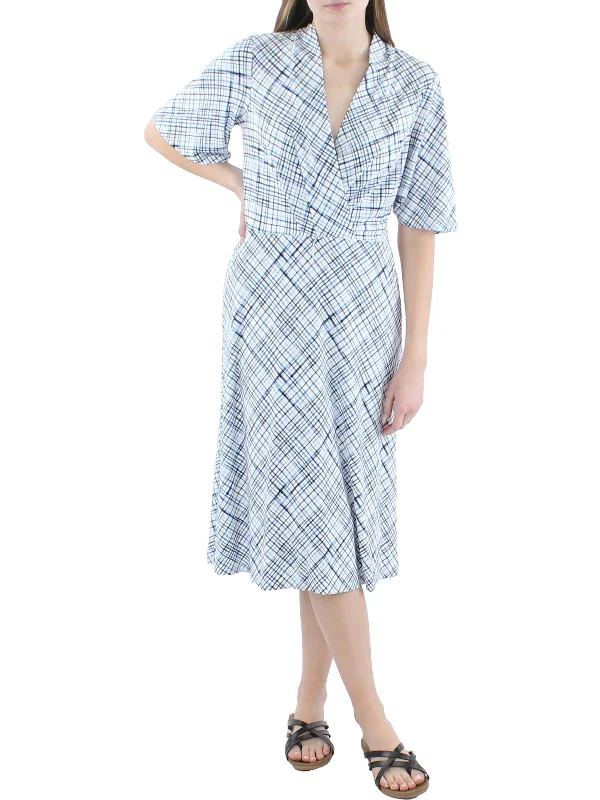 Midi dresses with diagonal stripes-Womens Printed Midi Wear to Work Dress