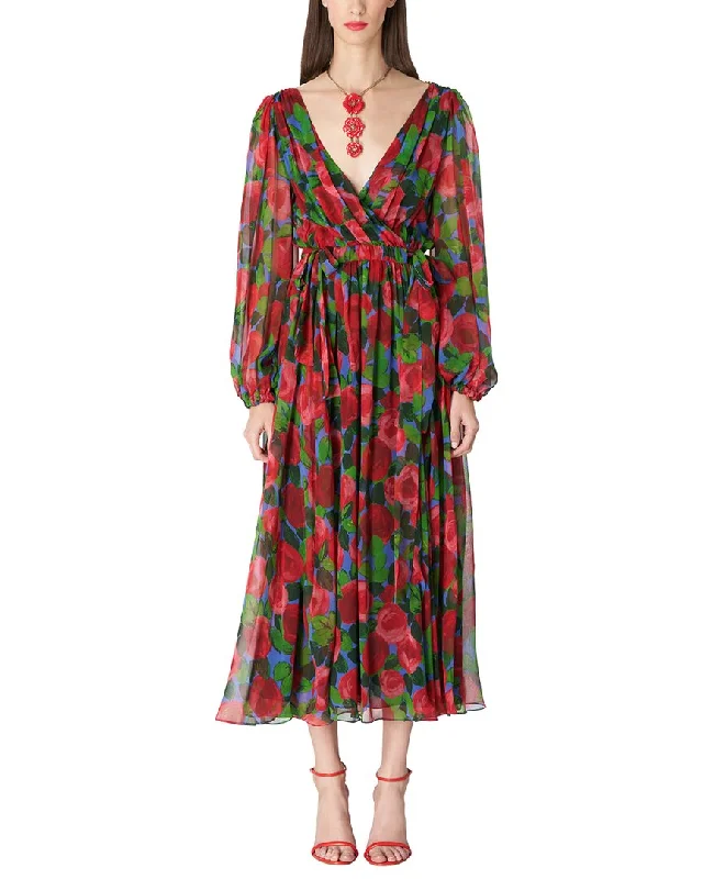 Midi dresses for a beachside celebration-Carolina Herrera V-Neck Faux Wrap Silk Midi Dress