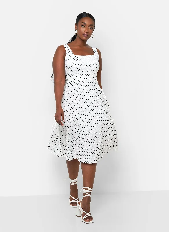 Midi dresses for a stylish summer brunch-Bailey Polka Dot Midi A Line Dress - White & Black