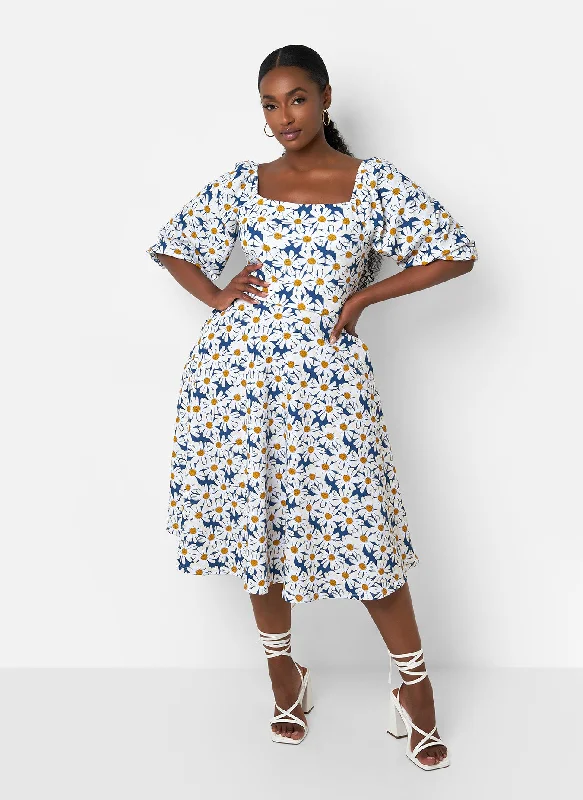 Midi dresses for a formal event or gala-Arya Floral Print Skater Midi Dress W. Pockets