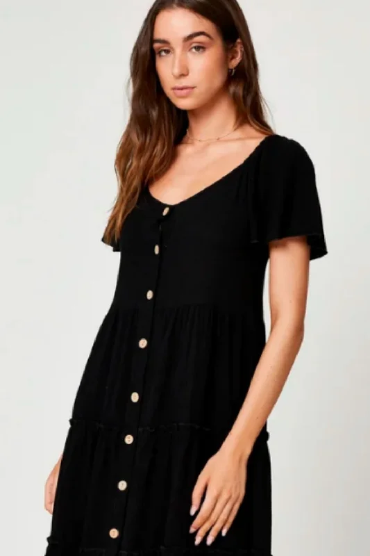 Stylish midi dresses for casual date nights-Button Front Ruffle Midi Dress