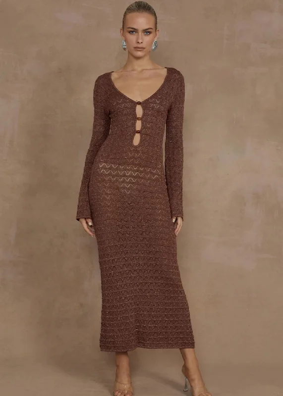 Midi dresses for a stylish summer brunch-Nya Knit Midi Dress in Espresso