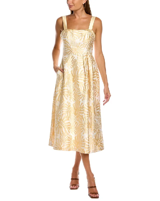 Midi dresses for an afternoon in the countryside-Kay Unger Jacquard Foldover Sweetheart Midi Dress