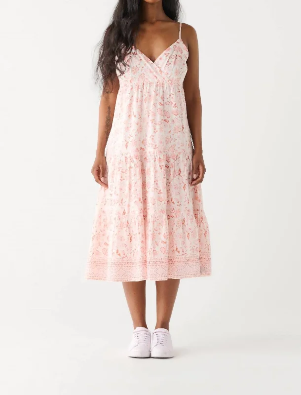 Midi dresses for outdoor summer weddings-Crossover Midi Dress In Terracota Floral