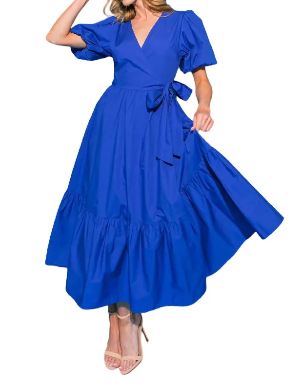 Stylish midi dresses for casual evenings-Solid Poplin Midi Dress In Royal