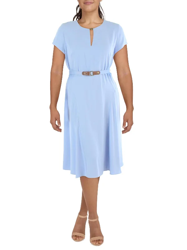 Midi dresses for a stylish city break-Womens Short Sleeve Midi Fit & Flare Dress