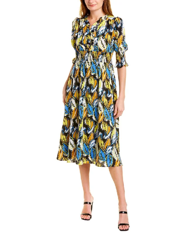 Midi dresses for a fashionable weekend getaway-Gracia Colorful Leaves Print Midi Dress