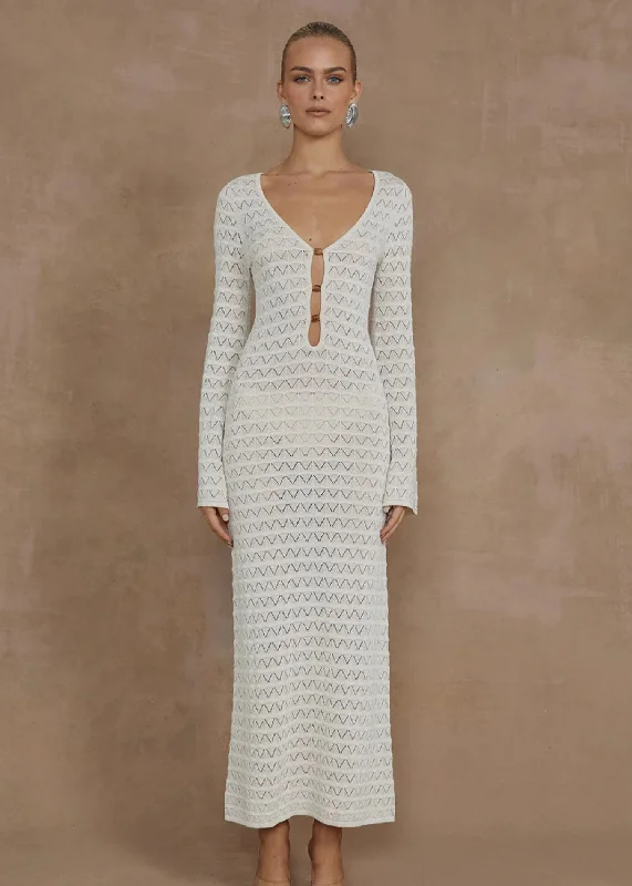 Elegant midi dresses for upscale restaurant outings-Nya Knit Midi Dress in Ivory