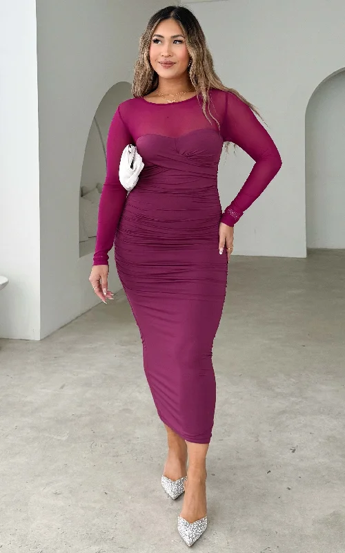 Midi dresses for a day at the museum-Veda Mesh Midi Dress - Magenta Purple