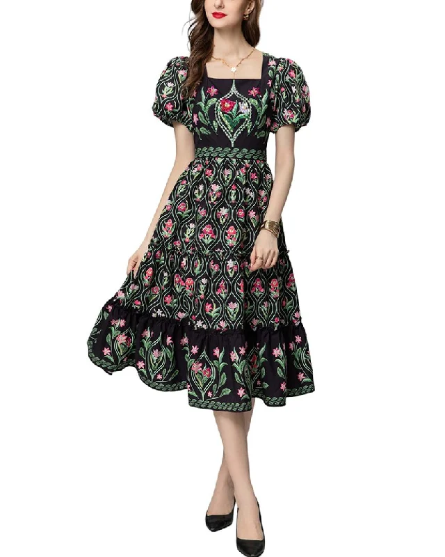 Midi dresses with embroidered patterns-BURRYCO Midi Dress