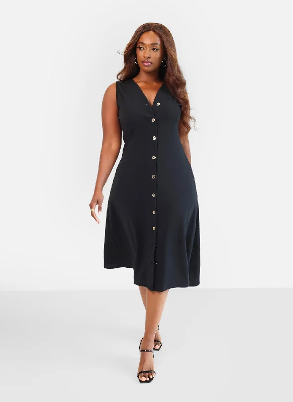 Midi dresses with balloon sleeves-Collette Button Down A Line Midi Dress