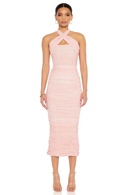 Midi dresses with silk finishes-Nookie Monroe Midi Dress - Baby Pink